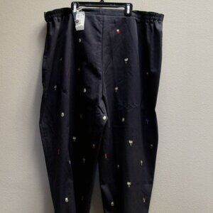 New! DRAPER'S & DAMON'S Embroidered Tropical Detail Black Ankle Pants 22W